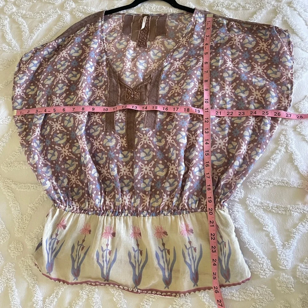 Free People Purple Floral Cottagecore Shirt Bohemian Oversized Blouse Size Small